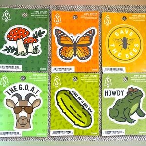 Set of Six Vinyl Stickers with Cute Pictures and Funny Sayings